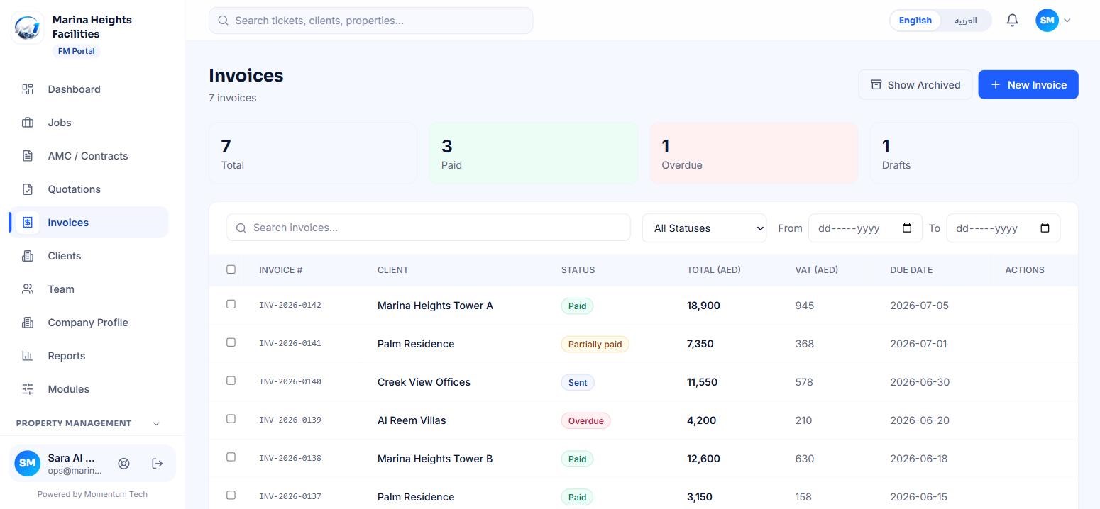 Momentum One FM — Accounts view
